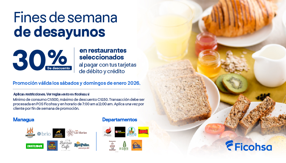30% de descuento en desayunos los fines de semana 