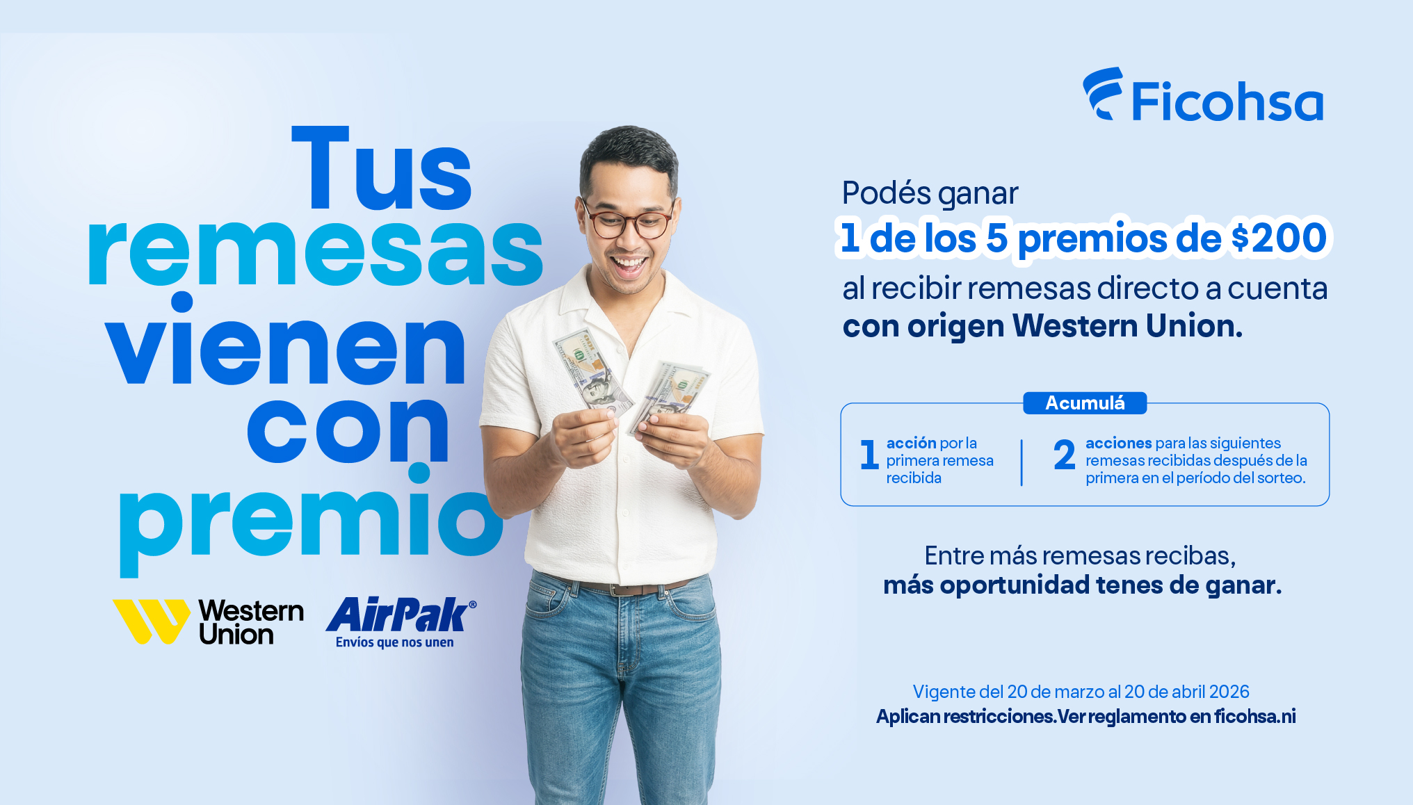 Participa en sorteos de hasta $200 al recibir tus remesas