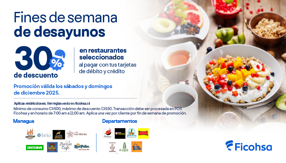 30% de descuento en desayunos los fines de semana 
